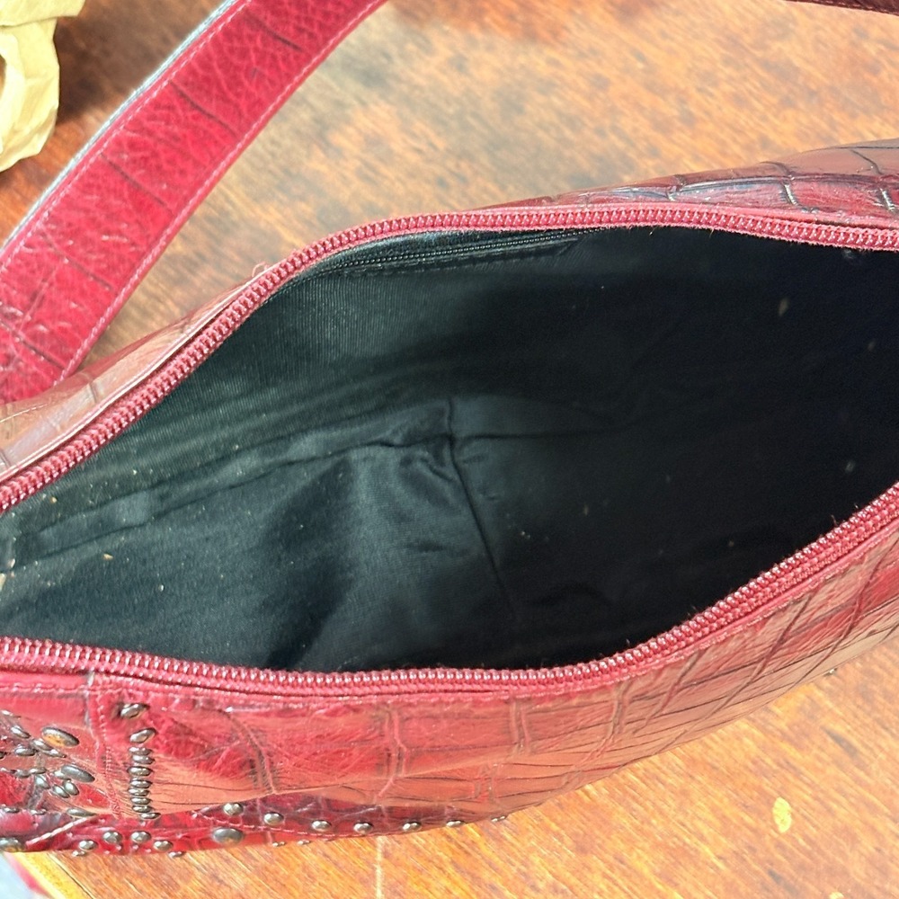 Berge Italy Burgundy Leather Croc Shoulder Bag Studded Purse Y2K Boho Western - Picture 5 of 11